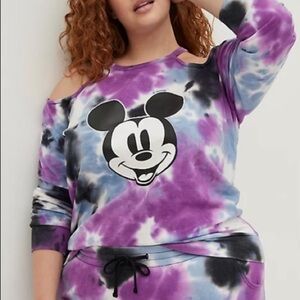 TORRID NWT COLD SHOULDER SWEATSHIRT - DISNEY MICKEY MOUSE TIE DYE